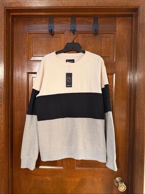 Original Use Colorblock Crewneck Sweater in Cream, Black, Gray